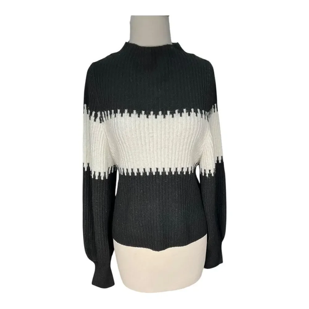 French Connection New Without Tag Black & White Sweater Medium Mock Turtle Neck